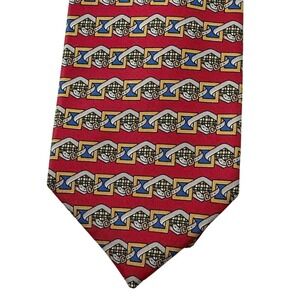 The Scotch House Mens Neck Tie Red Belt Buckle Print 100% Silk Made in England
